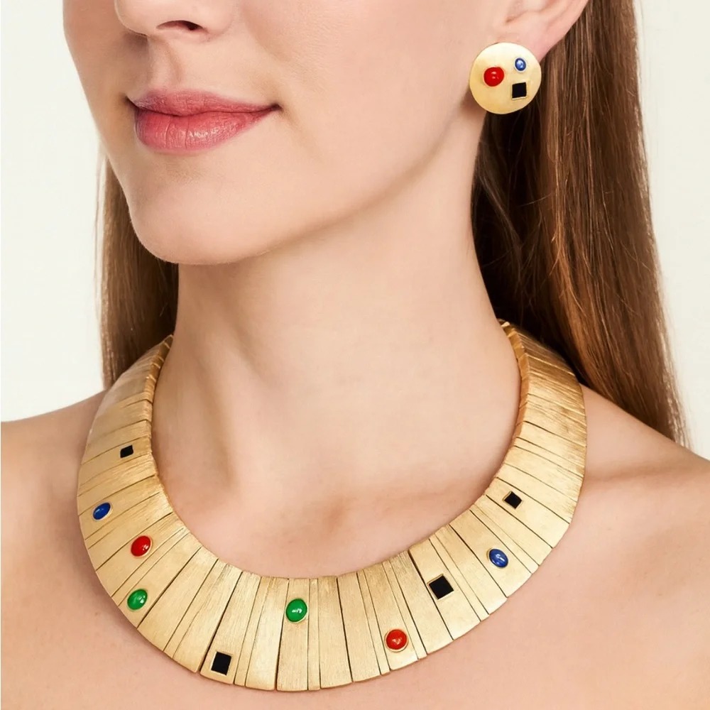 Les Bernard Runway Couture Vintage 1980’s  Necklace/Earrings Set /Original Case